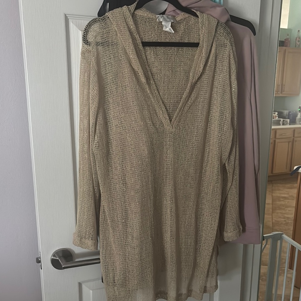 Elegant Beige Knit Swimsuit Coverup Dress